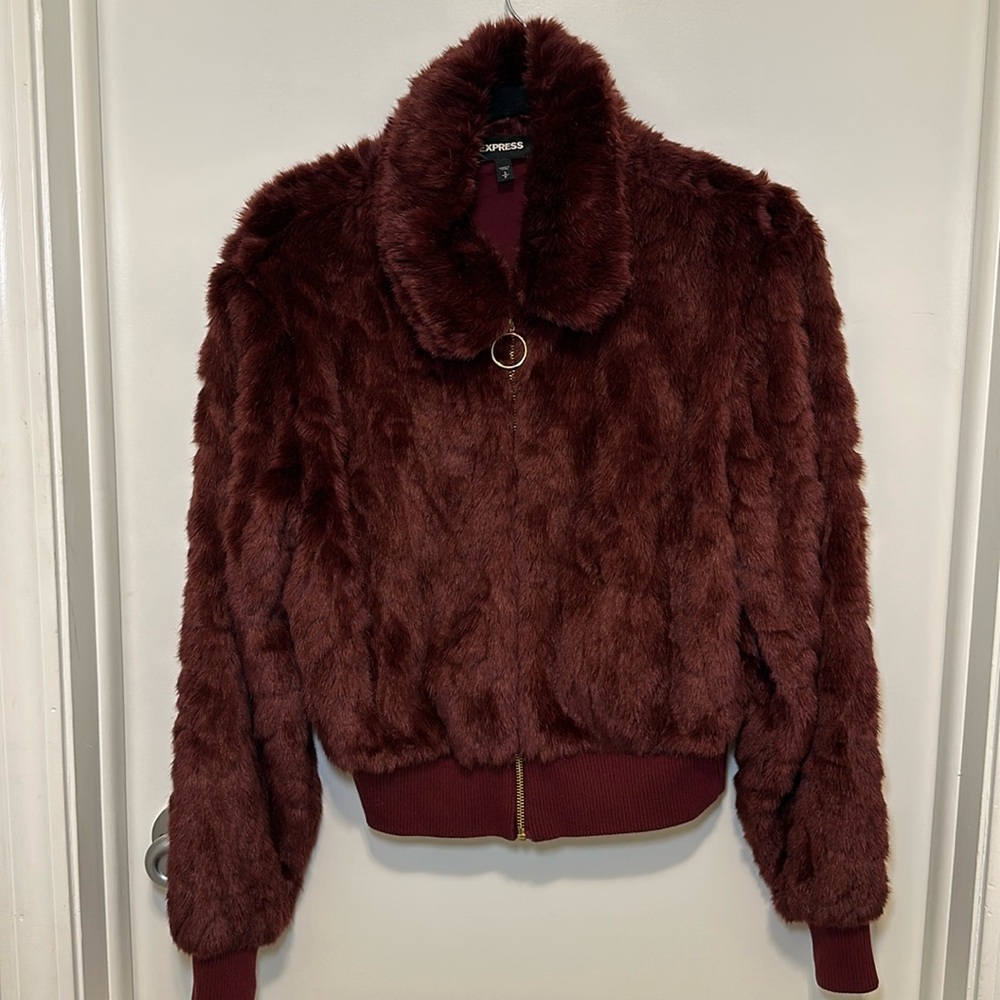 Fur bomber jacket! Worn once, comes with gloves! Size small! Hot item!! Get it